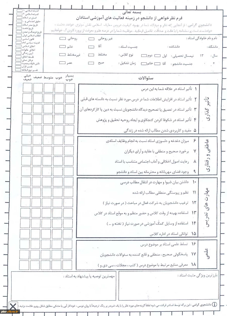 ارزشیابی اساتید گروه معارف اسلامی 3
