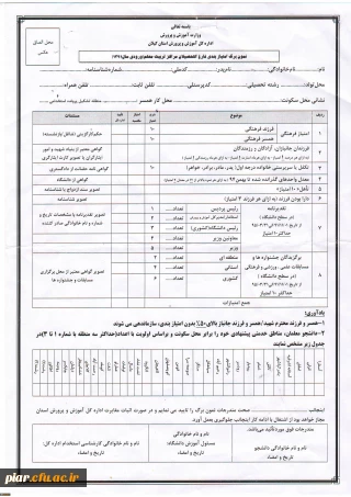فرم امتیاز بندی فارغ التحصیلان مراکز تربیت معلم (دانشجو معلمان سال 91 استان گیلان )